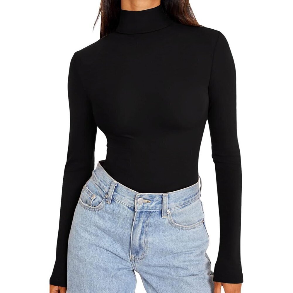 Women's Long Sleeve Mock Turtle Neck Top Lightweight Slim Fit Layering